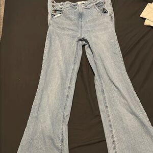 Blue Flare Wide Leg Jeans with High-Rise Waist